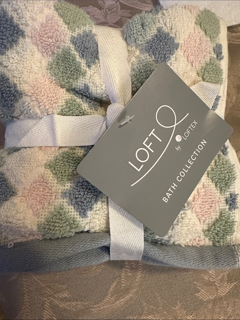 LOFT Pastel Diamond Terry washcloth  Set in Blue, Green, Pink